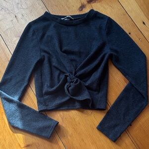 Graze Dark Gray Knotted Crop Sweater | Girls 10/12 or Women’s XXS